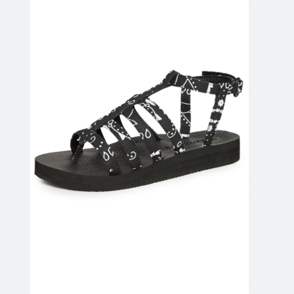Arizona Love sandals Trekky flat black bandana‎ print NEW 7
